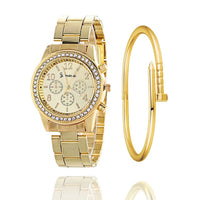 Faux Chronograph Crystals Watch women with Bangles