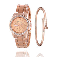 Faux Chronograph Crystals Watch women with Bangles