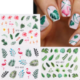 Nail Stickers Green Leaf Flamingo Flowers Feather Water Decals  Manicure