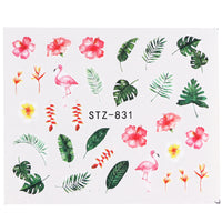 Nail Stickers Green Leaf Flamingo Flowers Feather Water Decals  Manicure