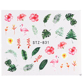 Nail Stickers Green Leaf Flamingo Flowers Feather Water Decals  Manicure