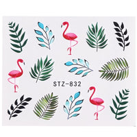 Nail Stickers Green Leaf Flamingo Flowers Feather Water Decals  Manicure