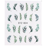 Nail Stickers Green Leaf Flamingo Flowers Feather Water Decals  Manicure