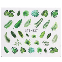 Nail Stickers Green Leaf Flamingo Flowers Feather Water Decals  Manicure