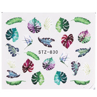 Nail Stickers Green Leaf Flamingo Flowers Feather Water Decals  Manicure