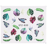 Nail Stickers Green Leaf Flamingo Flowers Feather Water Decals  Manicure