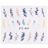 Nail Stickers Green Leaf Flamingo Flowers Feather Water Decals  Manicure