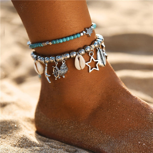 Bohemian Starfish Stone Anklets Set