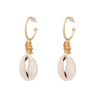 Sea Shell Pendant Earrings Gold